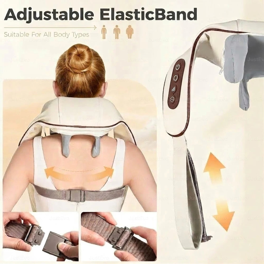 Masajeador Inalámbrico para Cuello y Hombros JustEvo, Masajeador Eléctrico 4D con Calor, Recargable Tipo-C, Manos Libres, para Relajar Espalda, Cintura y Piernas, Regalo Ideal para Festividades